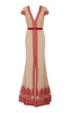 Alexandra Vidal Beaded Cap Sleeve V Neck Gown