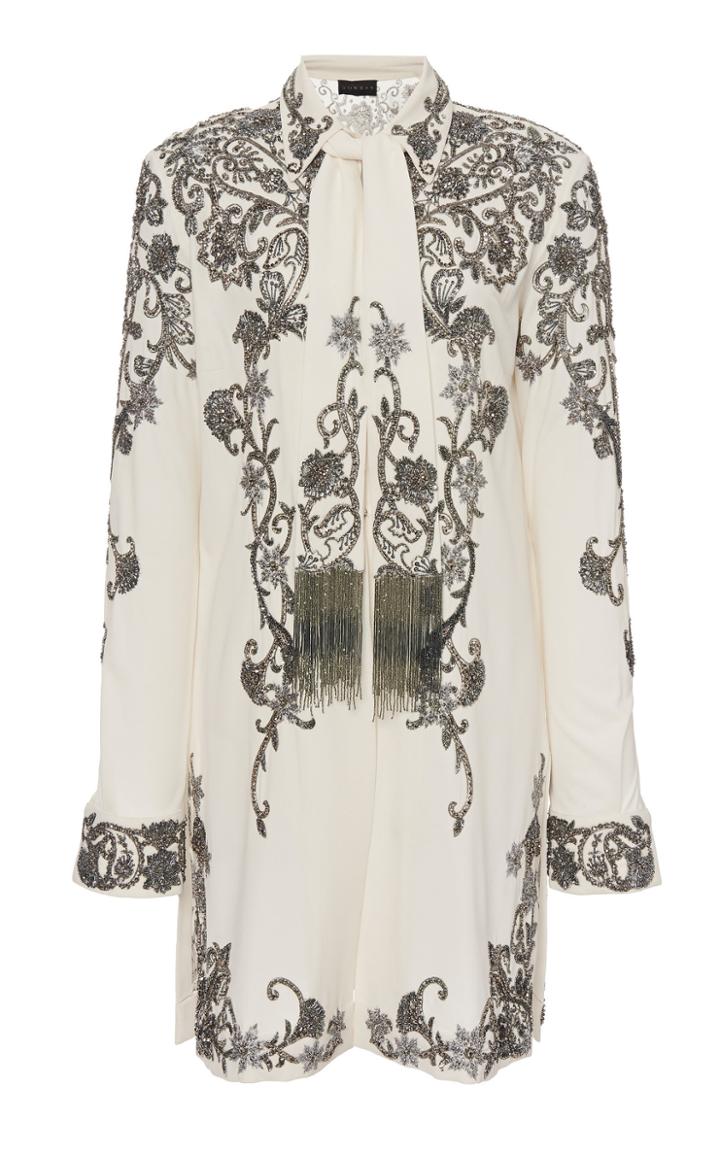 Dundas Beaded Button-up Crepe De Chine Shirt