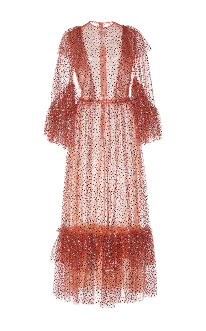 Sandra Mansour Elara Beaded Tulle Midi Dress