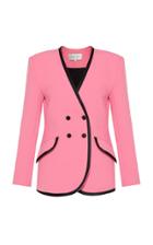 George Keburia Double-breasted Collarless Cady Blazer