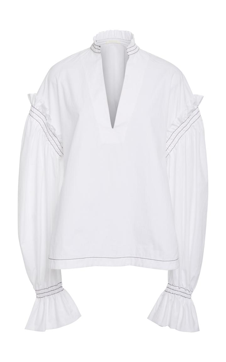 Jonathan Simkhai Rouched Cotton Peasant Top