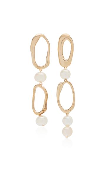 Modern Weaving Gold-plated Bronze And Pearl Drop Earrings