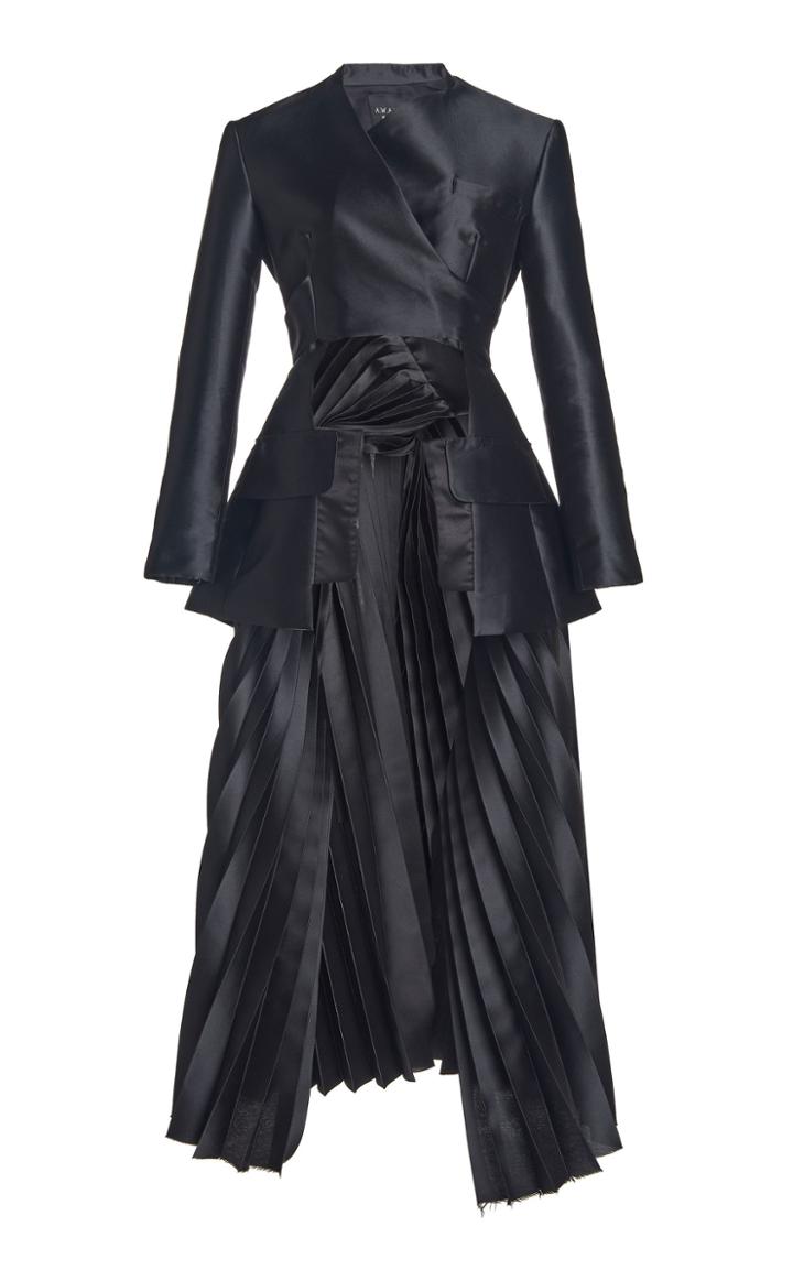 Moda Operandi A.w.a.k.e. Mode Open-front Pleated Satin Maxi Wrap Dress