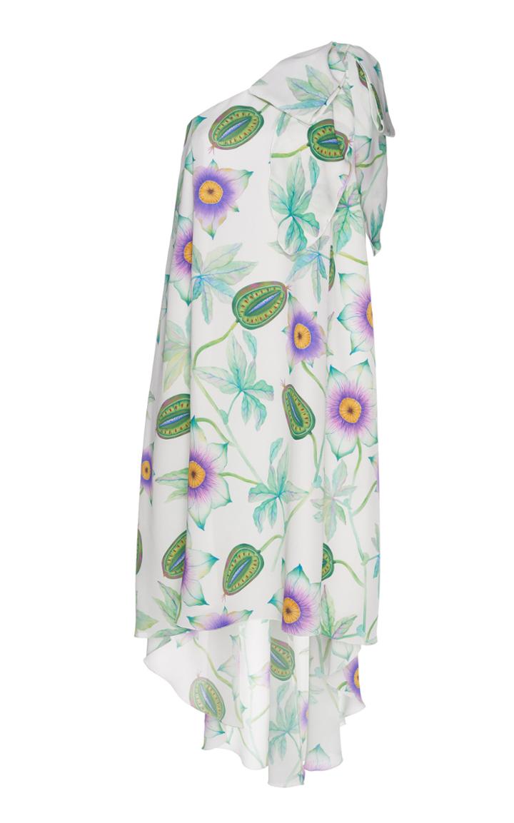 Andrew Gn Asymmetric Printed Silk Dress
