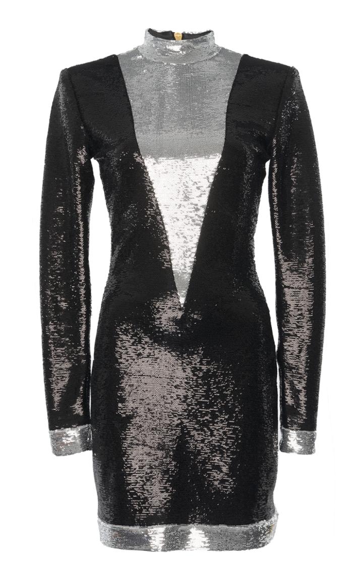 Balmain Sequin Embellished Long Sleeve Dress