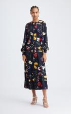 Moda Operandi Oscar De La Renta Long Sleeved Pleated Floral Midi Dress