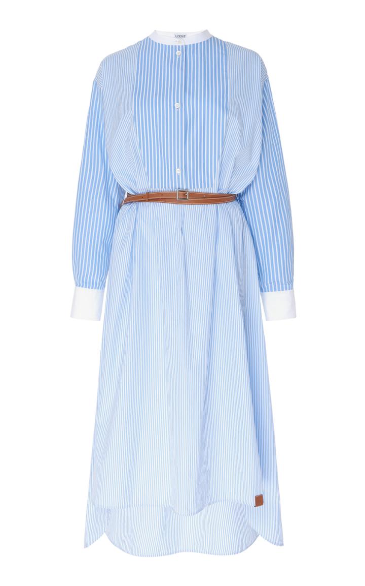 Loewe Belted Striped Cotton-poplin Midi Dress