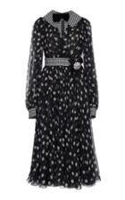 Dolce & Gabbana Chiffon Polka Dot Checked Tweed Panel Bow Tie Dress