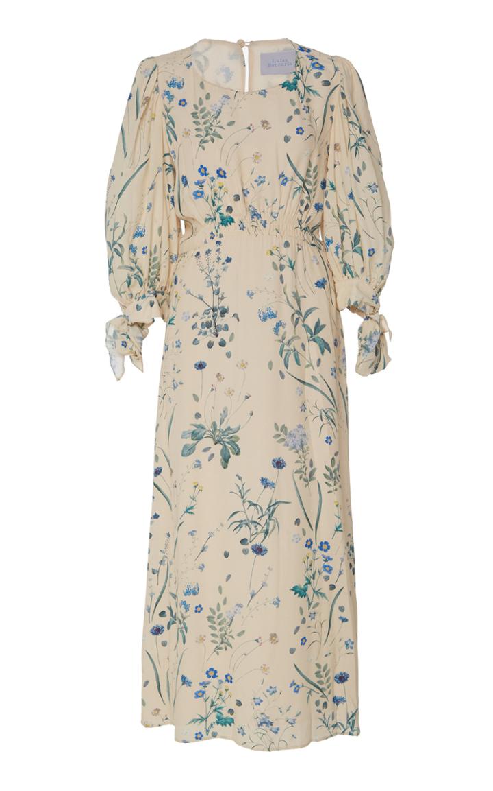Luisa Beccaria Smocked Floral Midi Dress