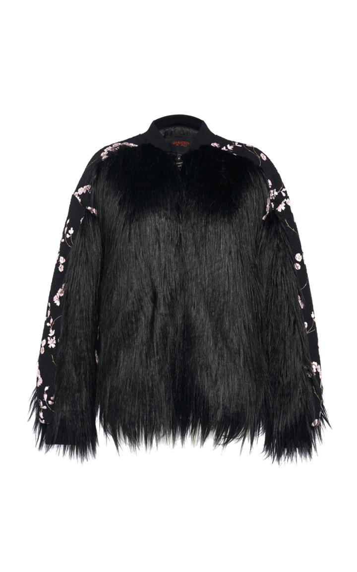 Giambattista Valli Floral Embroidered Faux Fur Coat