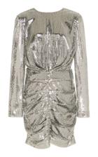 Msgm Silver Sequined Ruched Mini Dress
