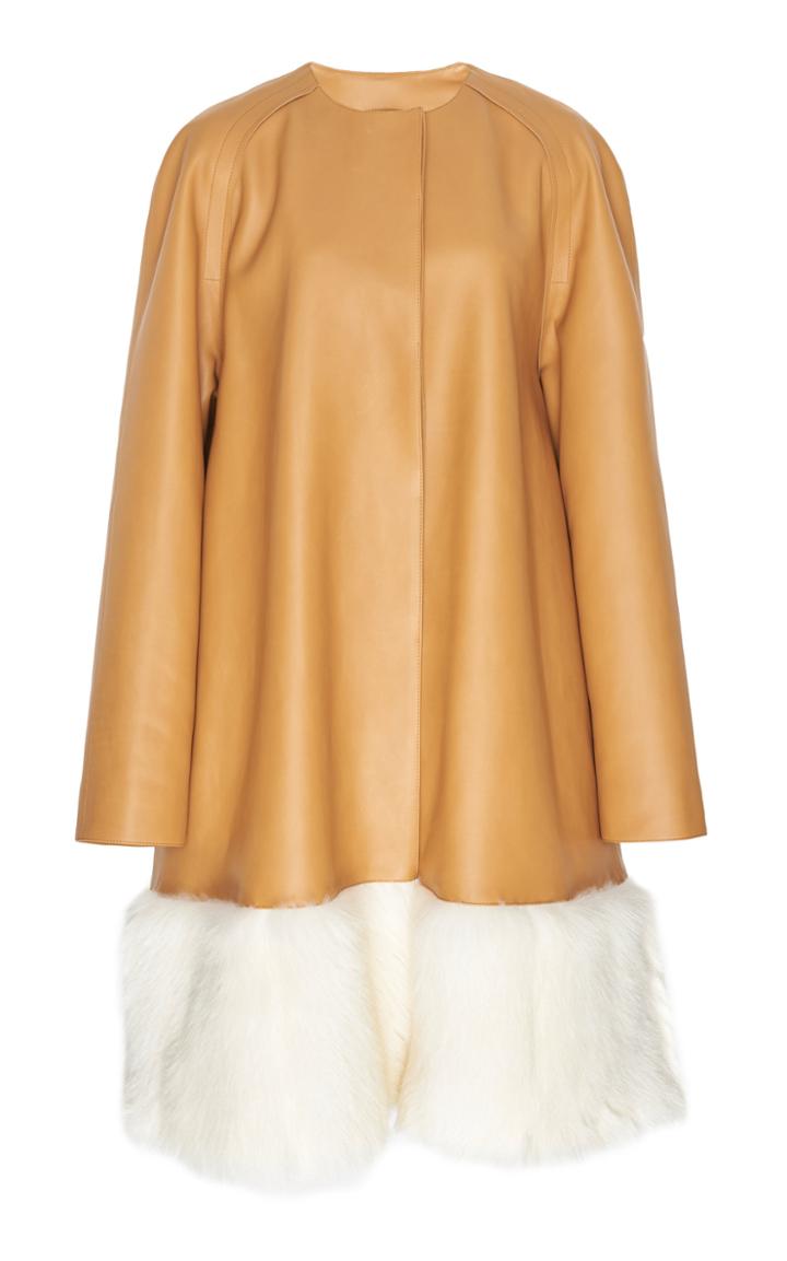 Loewe Oversized Fur-trimmed Leather Coat