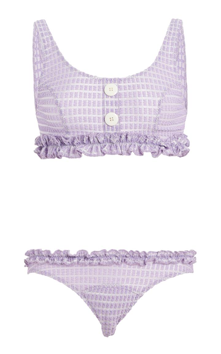 Lisa Marie Fernandez Colby Ruffled Metallic Jacquard Bikini
