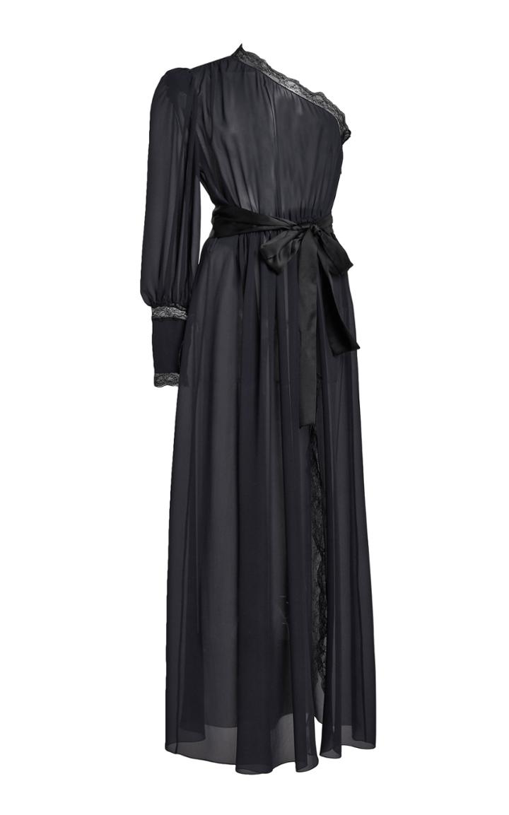 Moda Operandi Alessandra Rich Silk One Shoulder Gown W/ Lace Trim And Satin Bow
