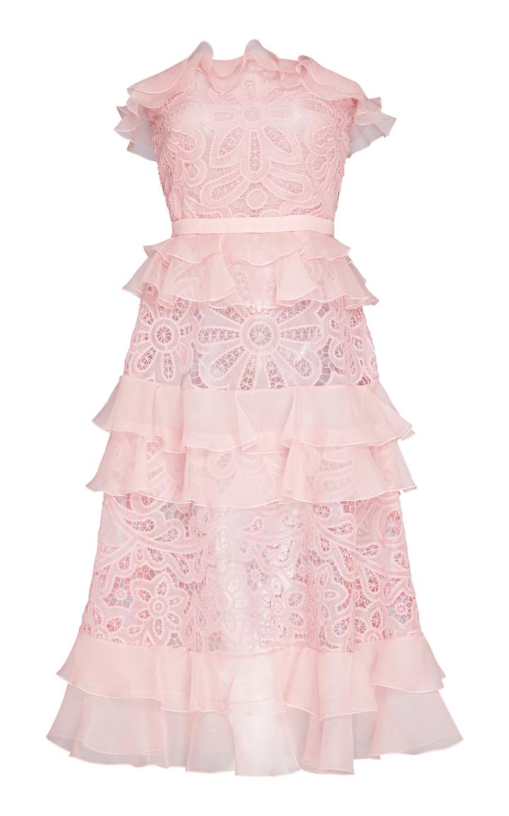 Moda Operandi Zuhair Murad Floral Broderie Anglaise Ruffled Midi Dres Size: 32