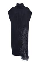 Valentino Feather-trimmed Wool-cashmere Turtleneck Top