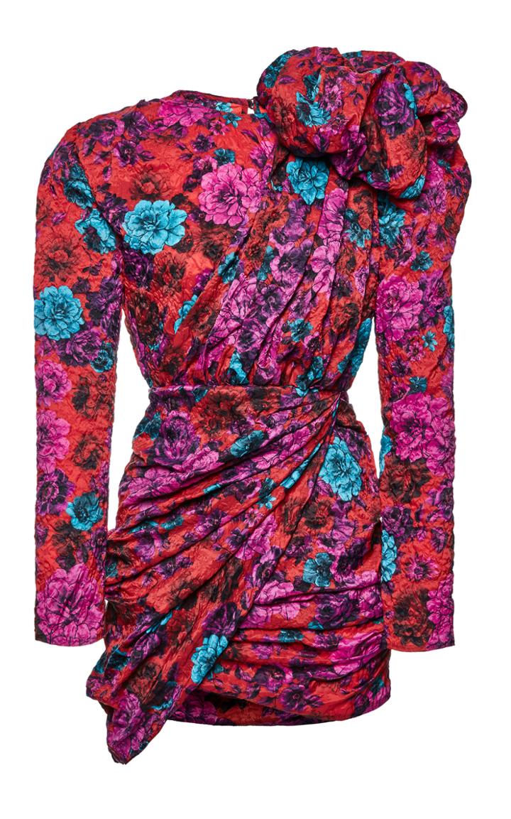 Magda Butrym Crinkled Floral-print Jacquard Asymmetric Mini Dress
