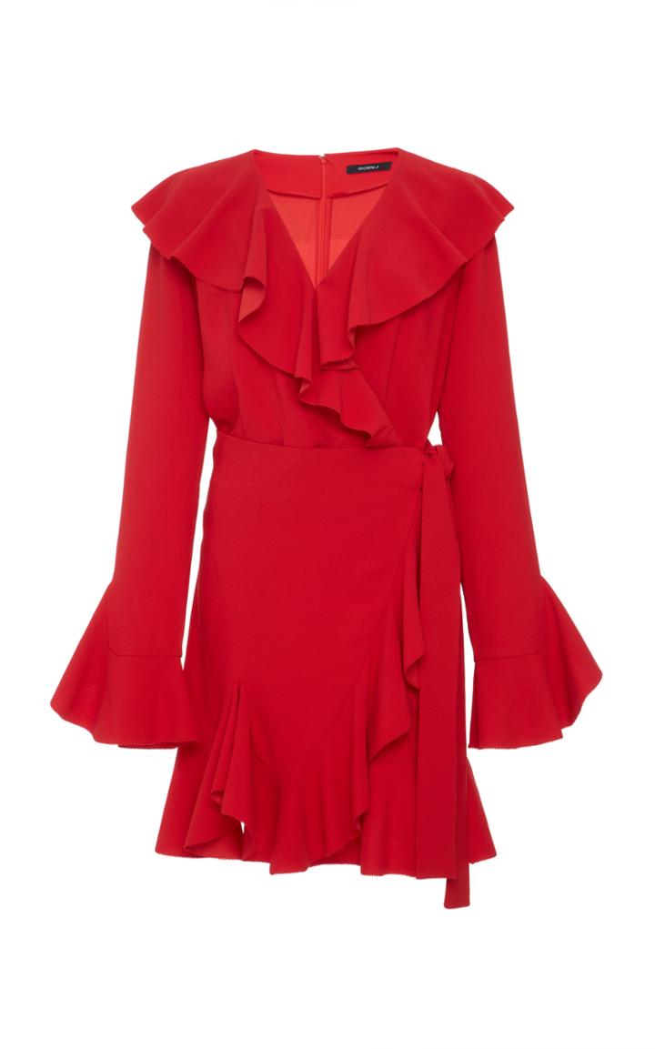 Goen.j Wide Cuffed Ruffle-trimmed Wrap Dress