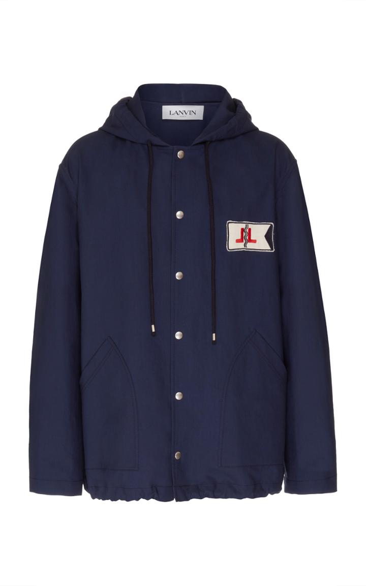 Lanvin Hooded Logo-embroidered Cotton-twill Parka Size: 48