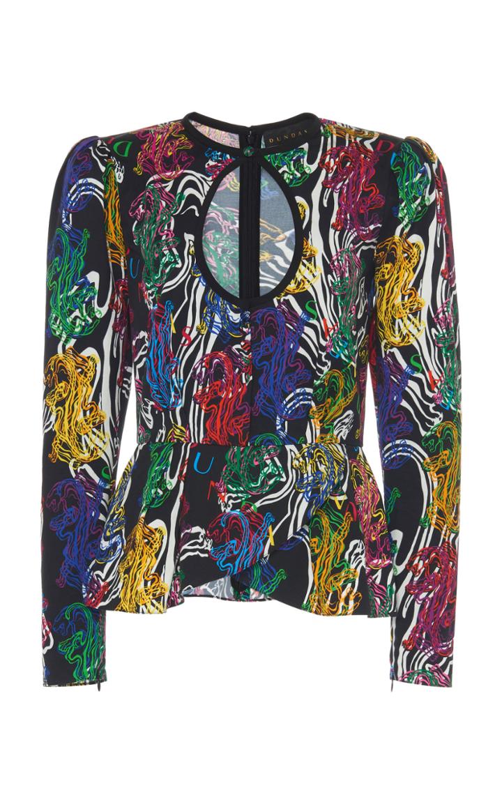 Moda Operandi Dundas Panther Printed Keyhole Peplum Blouse Size: 36