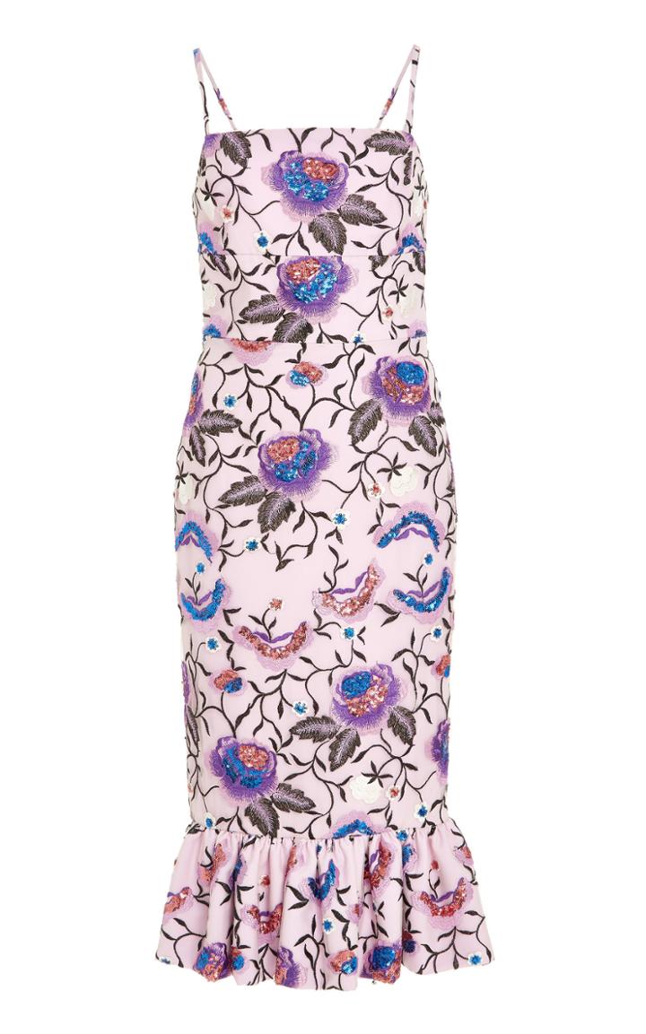 Christian Siriano Floral Embroidered Flounce Hem Dress