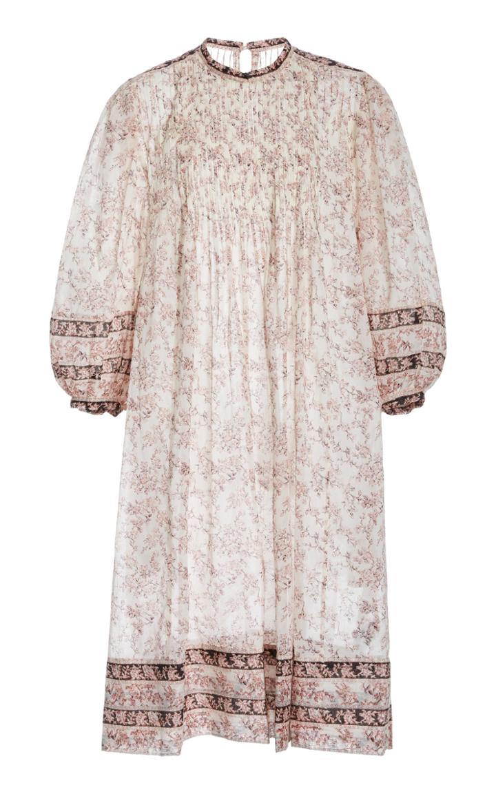 Isabel Marant Toile Vanille Pintucked Floral Cotton Midi Dress