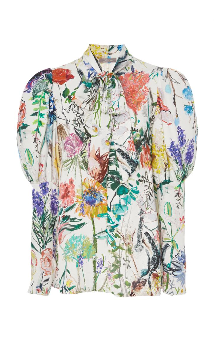 Lela Rose Tie-detailed Floral-print Crepe De Chine Blouse Size: 0
