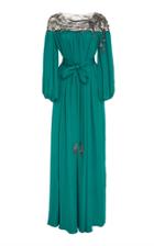 Marchesa Embellished Silk Long Sleeve Dress