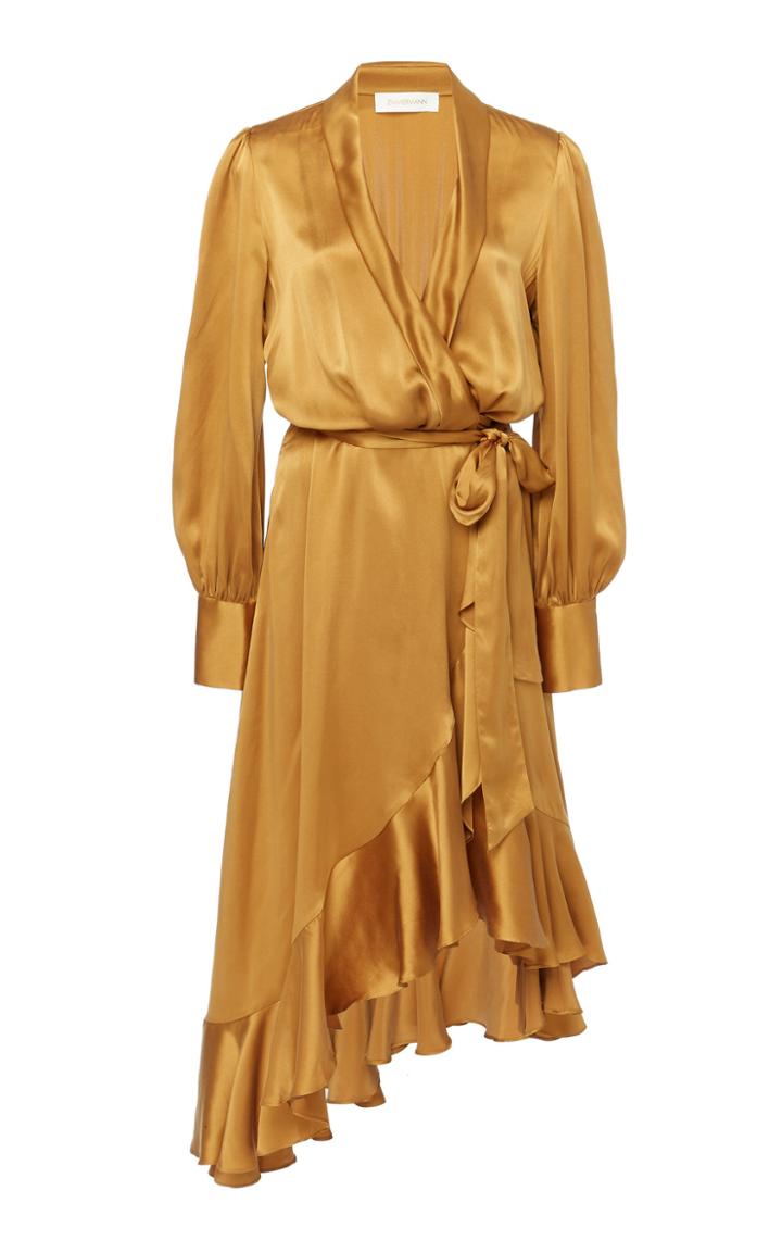 Zimmermann Espionage Silk Wrap Midi Dress