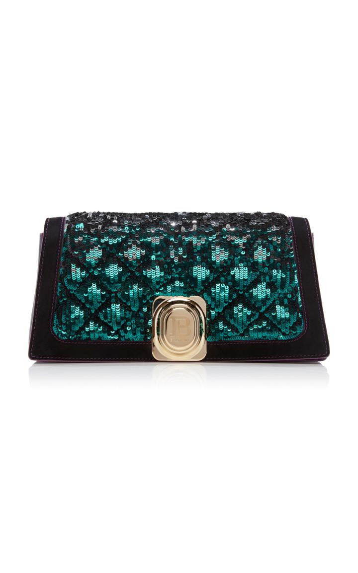 Balmain Medium Signet Embroidered Glitter Leather Bag