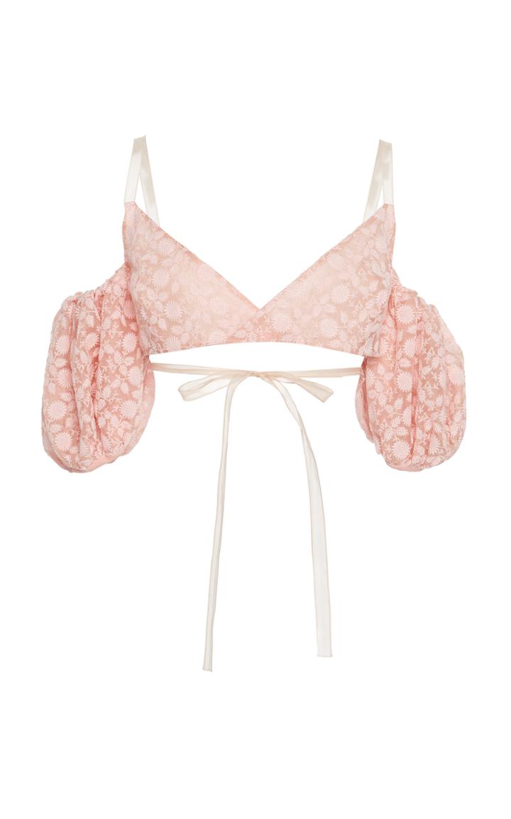 Giambattista Valli Embroidered Puffed Cold-shoulder Cropped Top