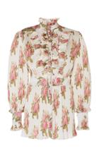 Paco Rabanne Ruffled Floral-print Satin Blouse