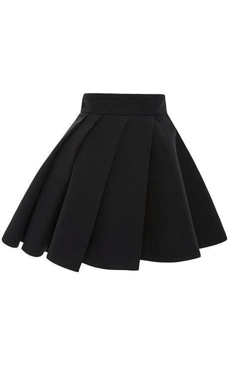 Preorder Fausto Puglisi Black Cady Mini Skirt With Pleated Overlay