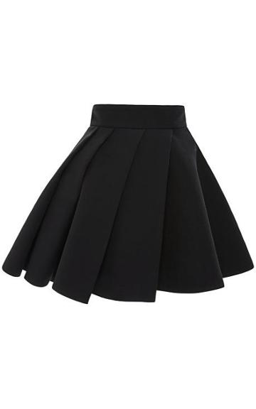 Preorder Fausto Puglisi Black Cady Mini Skirt With Pleated Overlay