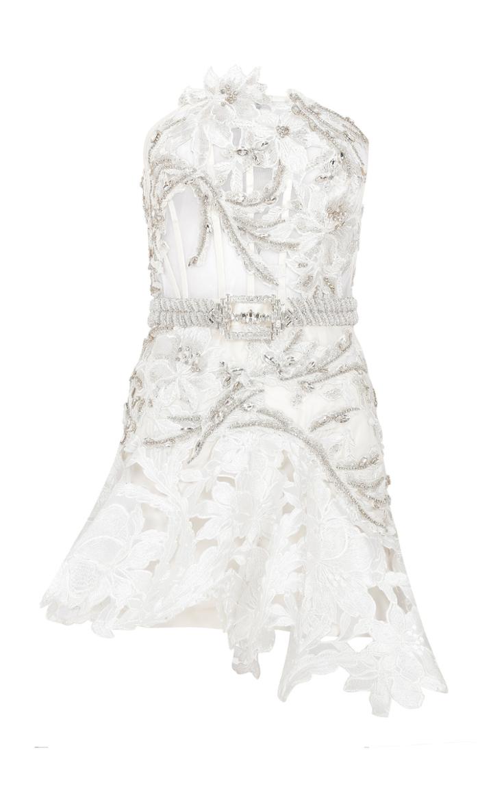 Raisa Vanessa White Strapless Mini Dress With Lace And Embroidery