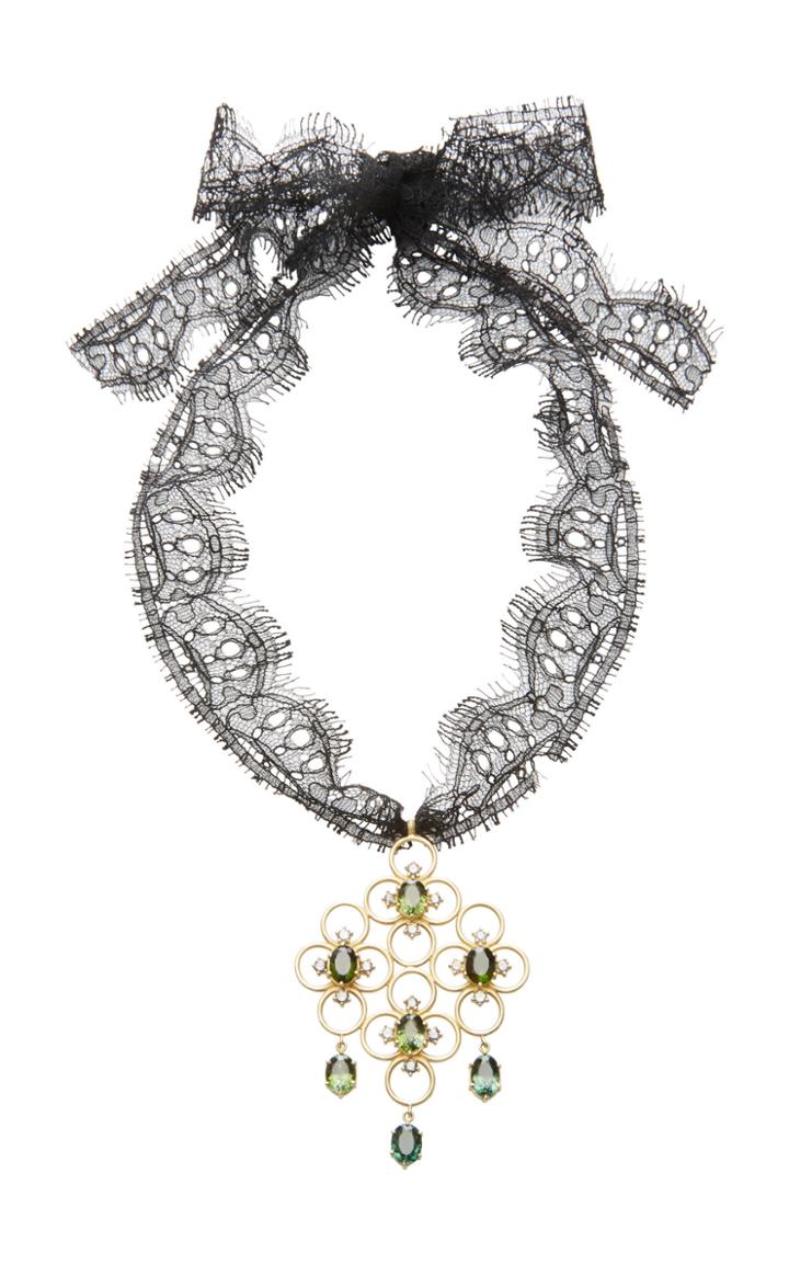 Lfrank One-of-a-kind Green Tourmaline And Diamond Clover Cluster Pendant