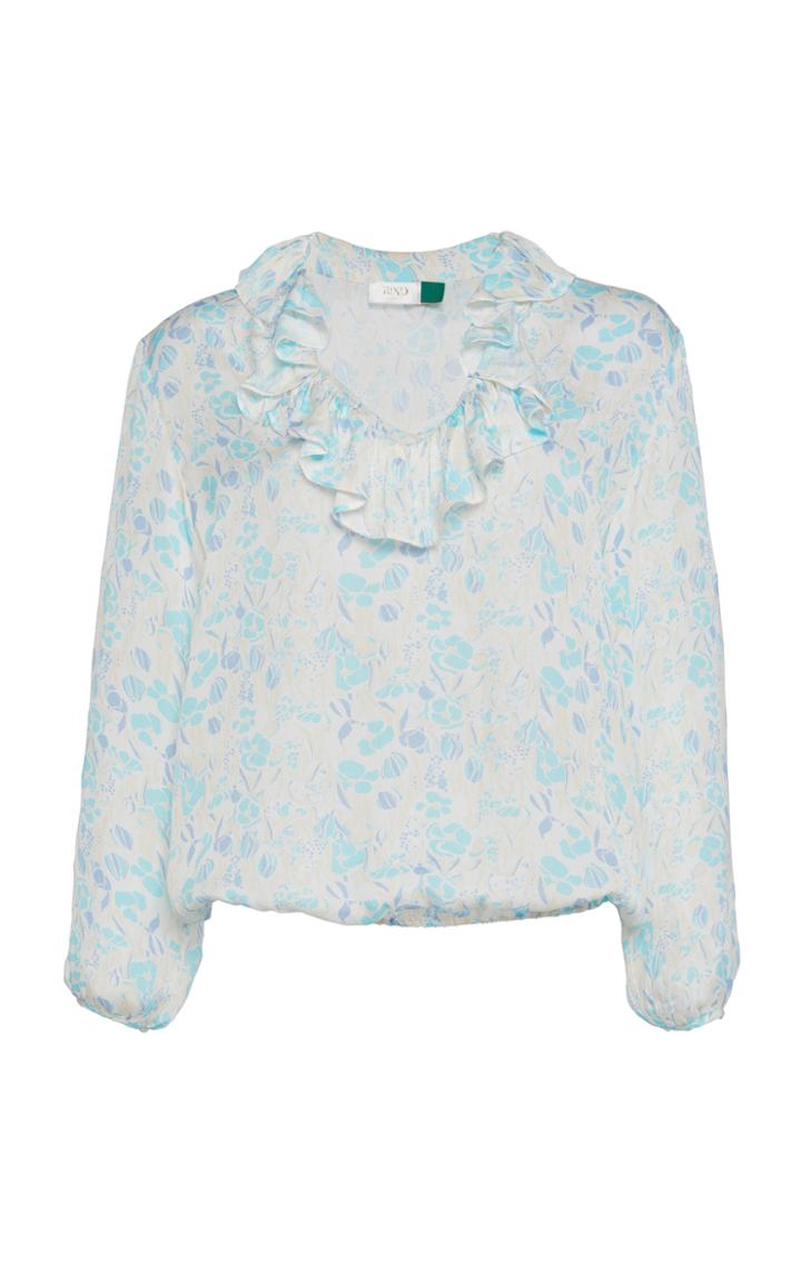 Rixo Alora Silk Blend Frill Neck Blouse