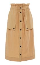 Sea Buttoned Cotton Blend Midi Skirt