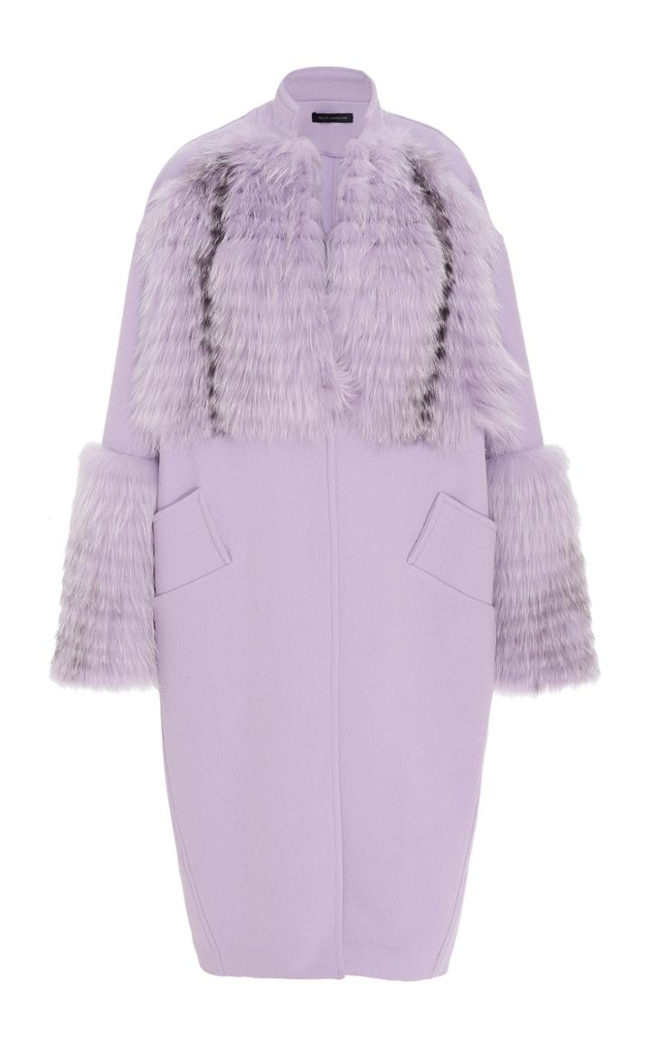 Sally Lapointe Fur-trimmed Wool-blend Cocoon Coat
