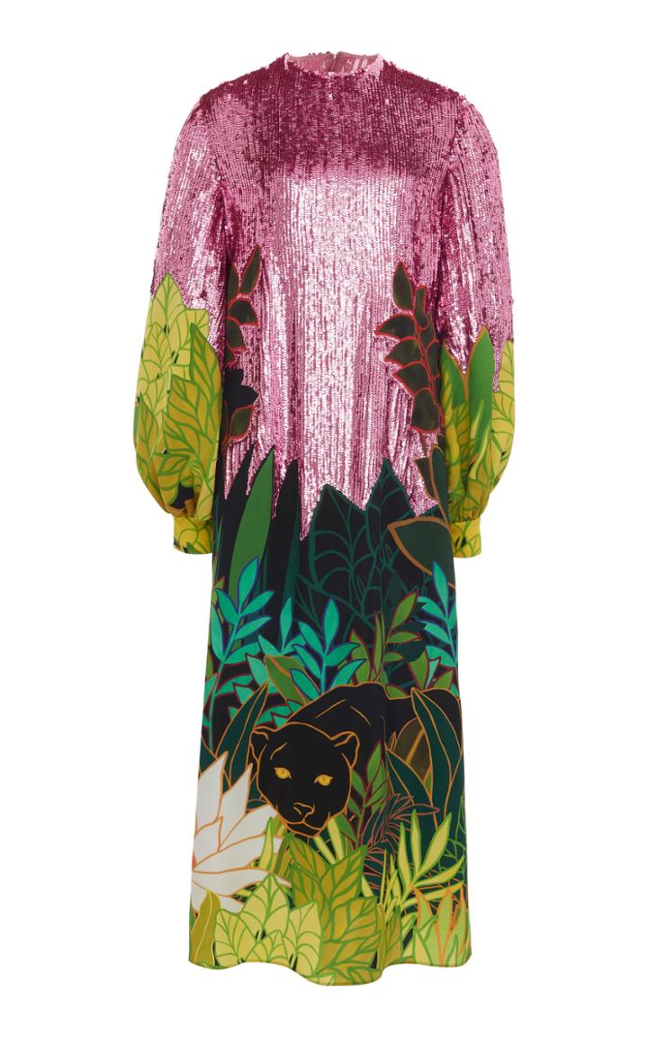 Moda Operandi Valentino Sequined Printed Silk Gown Size: 36
