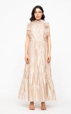 Moda Operandi Sea Lumier Pleat-trimmed Metallic Cotton-blend Maxi Dress