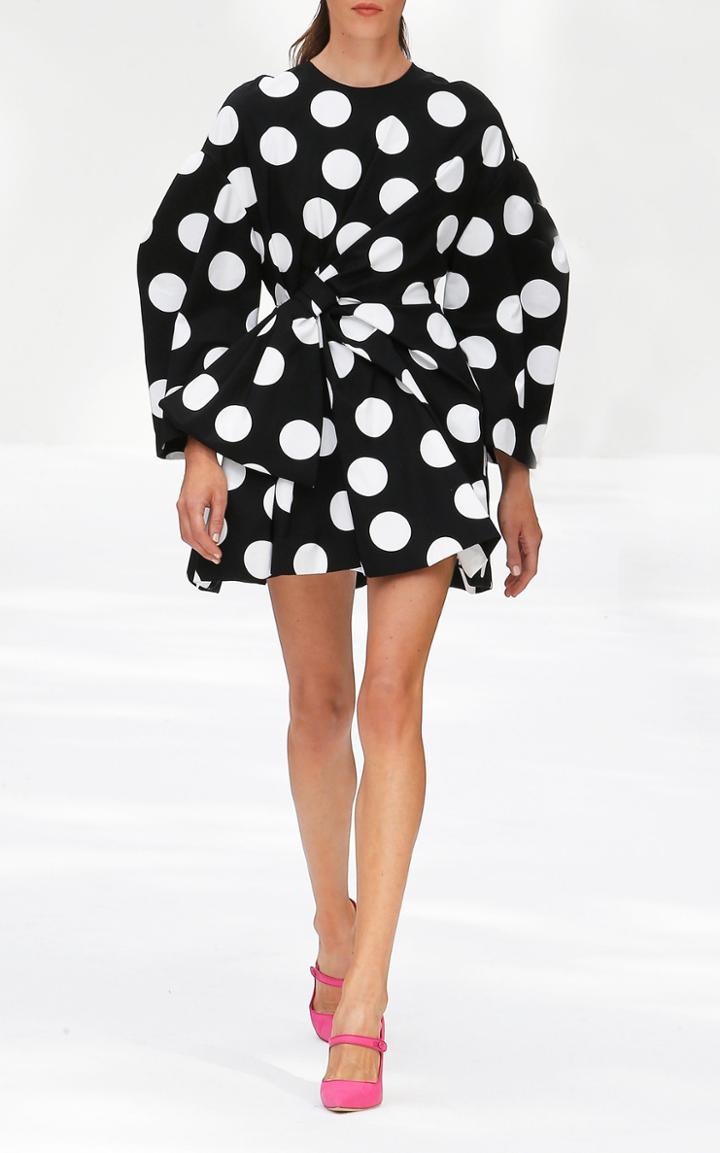 Carolina Herrera Polka Dot Bow-embellished Cotton Mini Dress