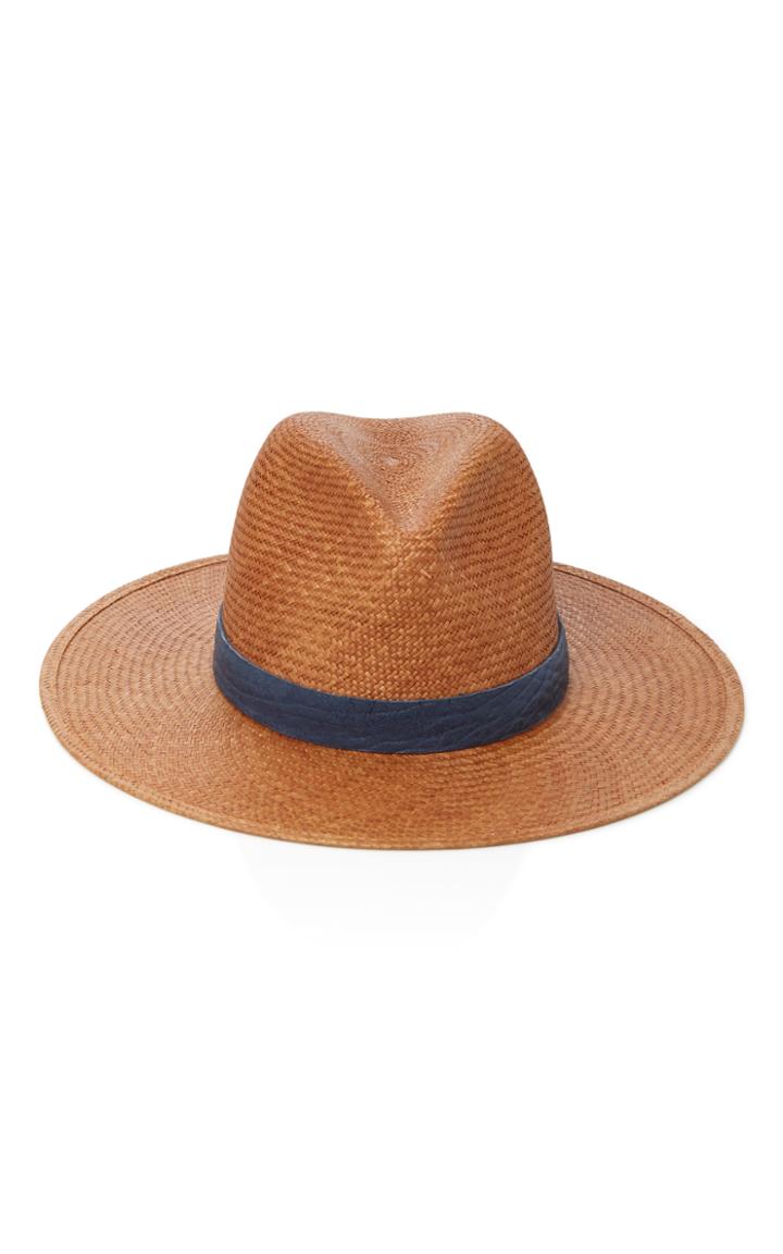 Janessa Leone Leather-trimmed Straw Panama Hat