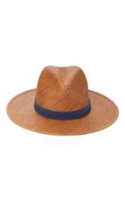 Janessa Leone Leather-trimmed Straw Panama Hat