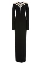 Pamella Roland Stretch Crepe Embroidered Gown