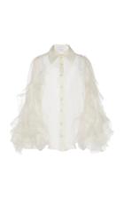 Marchesa Floral-embroidered Ruffled Silk-organza Blouse
