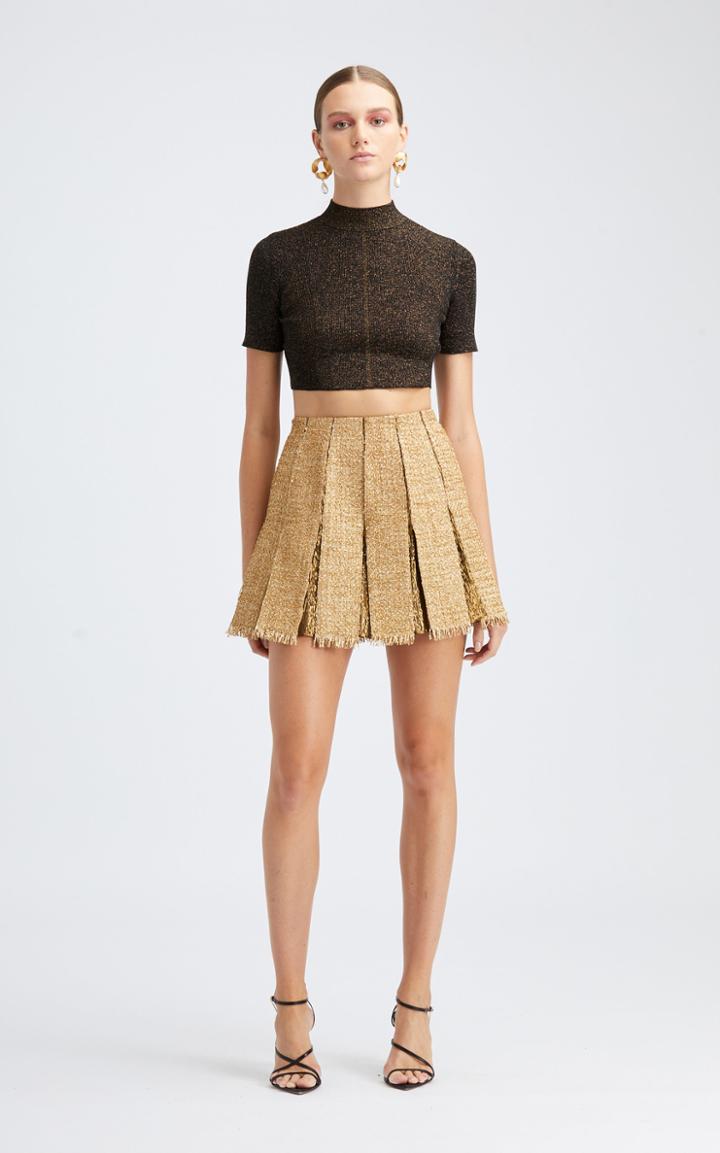 Moda Operandi Oscar De La Renta Mockneck Lurex Silk-blend Crop Top