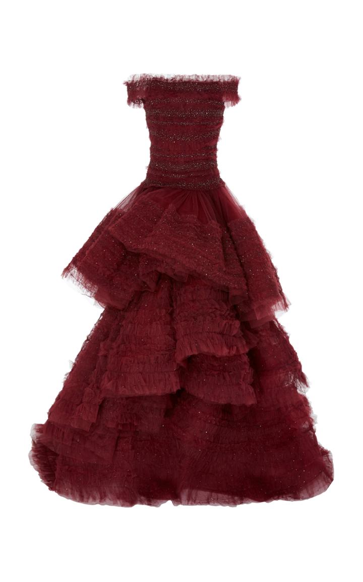 Marchesa Off-the-shoulder Ruffled Organza Gown