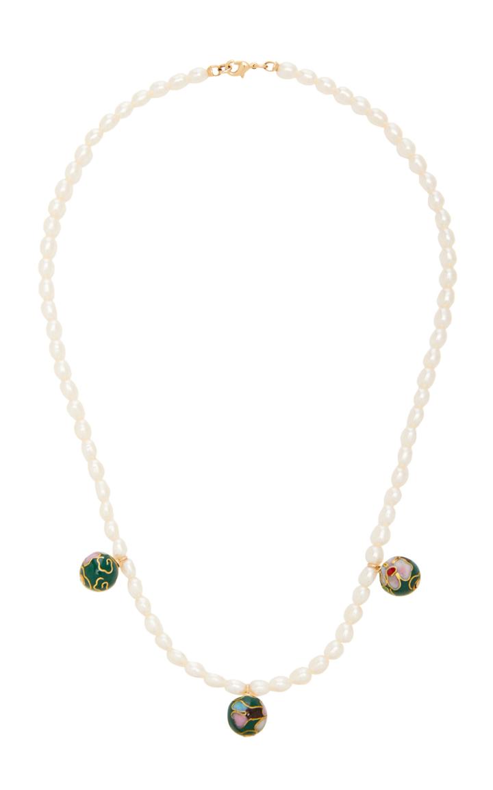 Nst Studio M'o Exclusive Cloisonn Charms Pearl Necklace