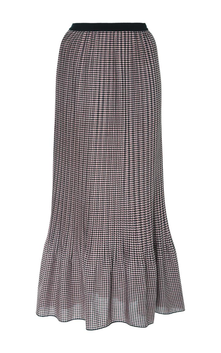 Adam Selman Topiary Pleated Gingham Midi Skirt